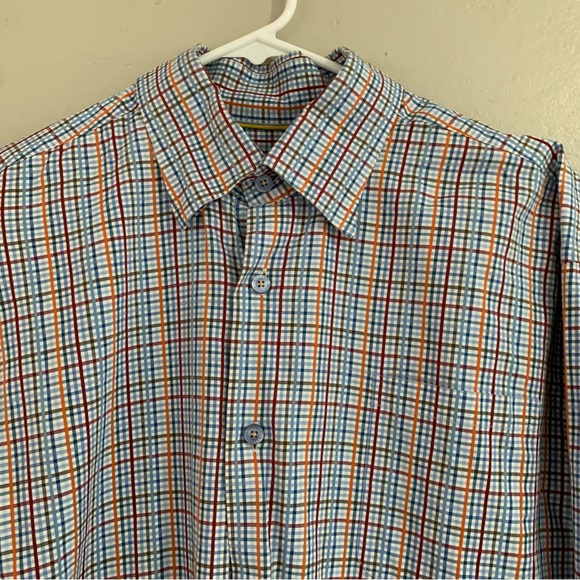 Men’s Blue Plaid Robert Talbott Classic Long Sleeve Button Up Dress Shirt - Picture 3 of 6